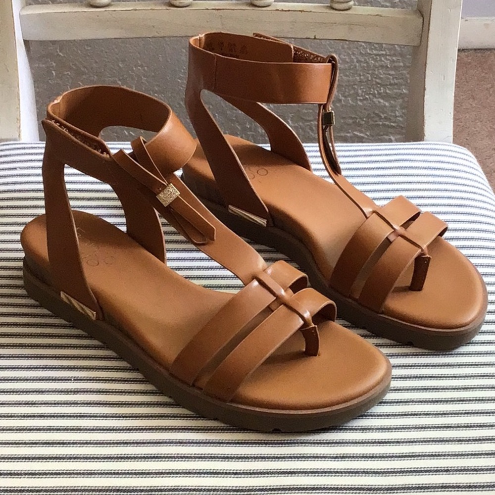 Franco Sarto Tan Strappy T-strap Sandals